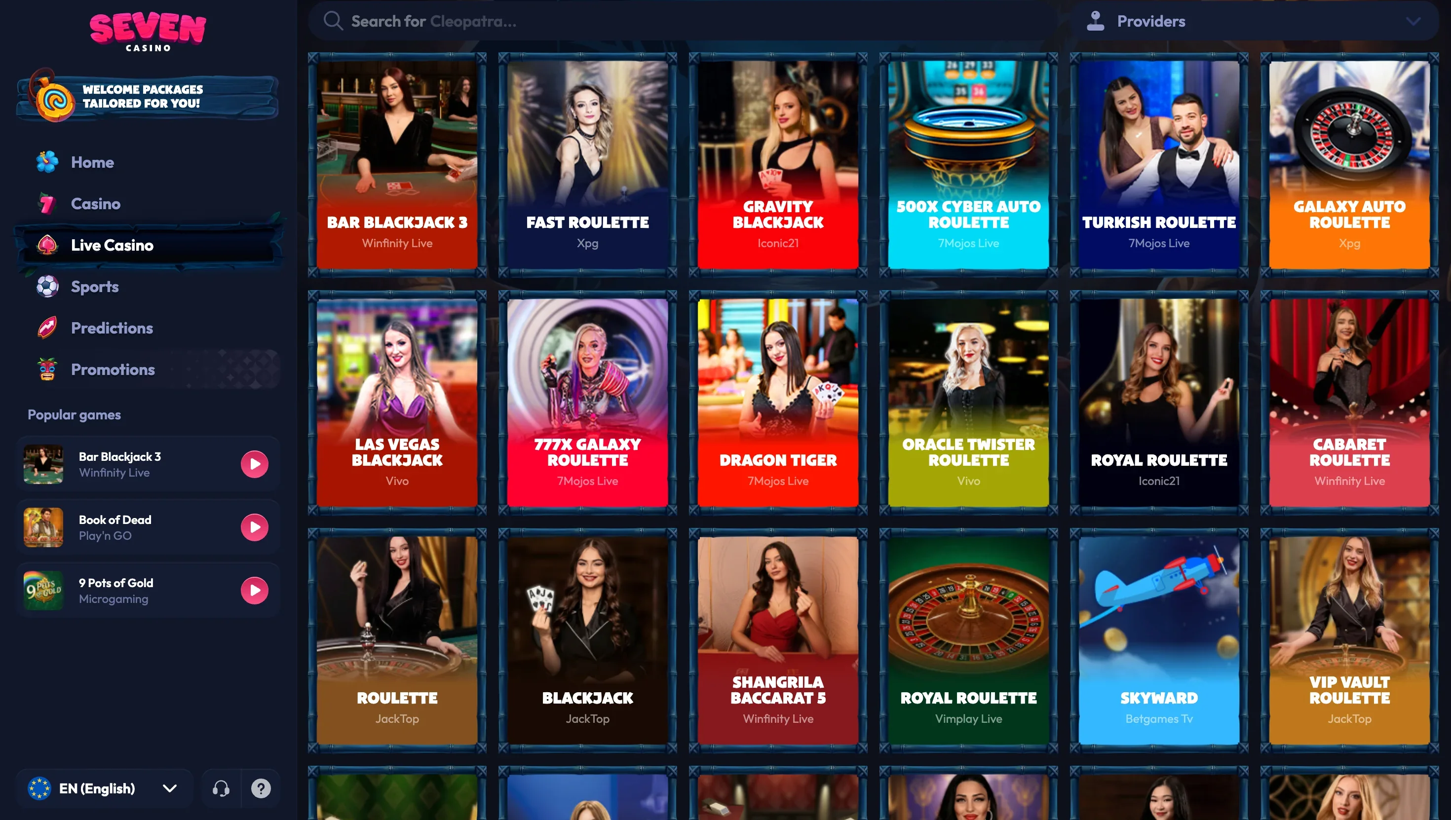 Streamed tables in the live lobby Live lobby tiles for Bar Blackjack 3, Fast Roulette, Gravity Blackjack, Turkish Roulette and Dragon Tiger